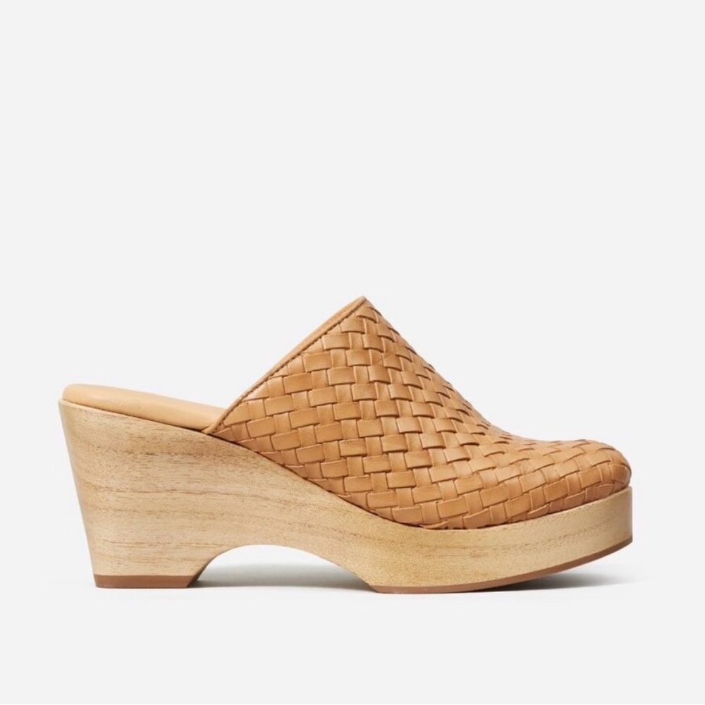 Everlane Woven Tan Platform Clogs US 6